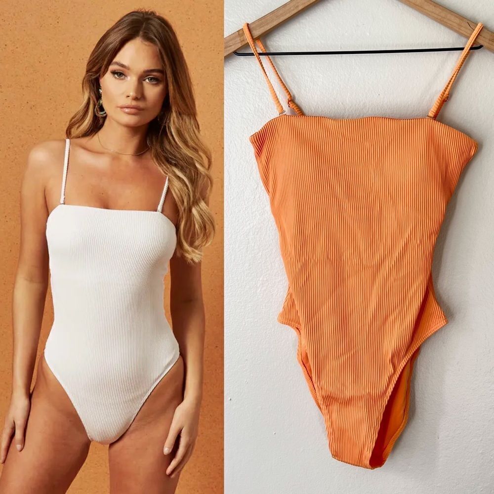 NWT Charlie Holiday Ozzie Ribbed One Piece Swimsuit in Peach Orange XS